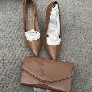 Steve Madden Brown Patent Heels and Clutch